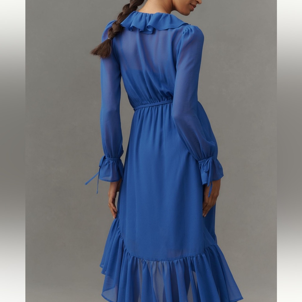 Anthropologie Long-Sleeve Ruffled Asymmetric Midi Dress - Picture 3 of 4